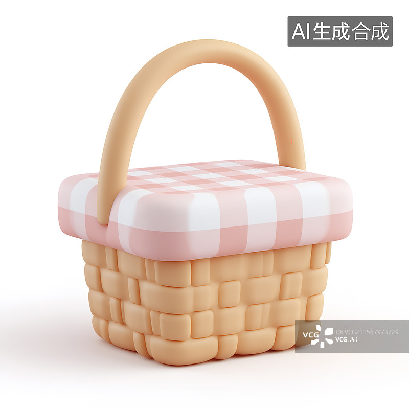 【AI数字艺术】方形格子纹便携野餐篮图片素材