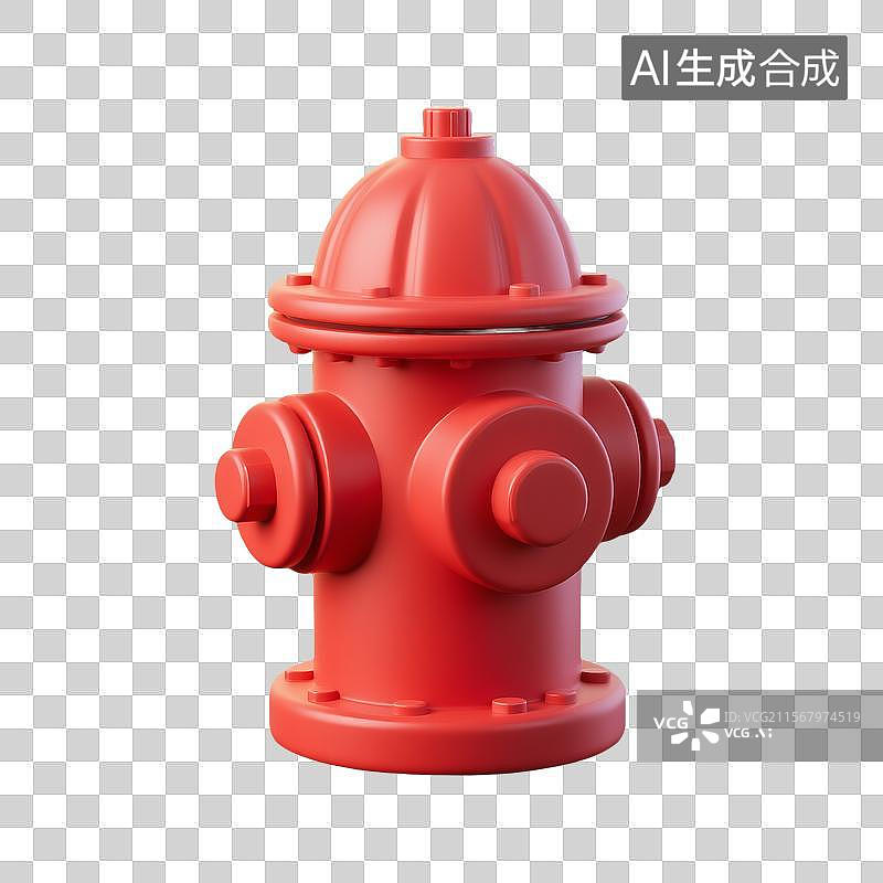 【AI数字艺术】卡通风格红色消防栓3D插图图片素材