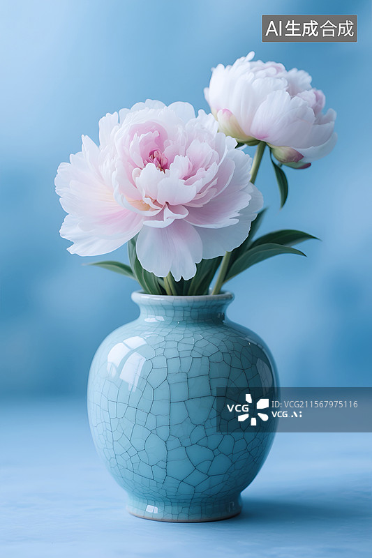【AI数字艺术】青瓷花瓶中盛放的芍药花图片素材