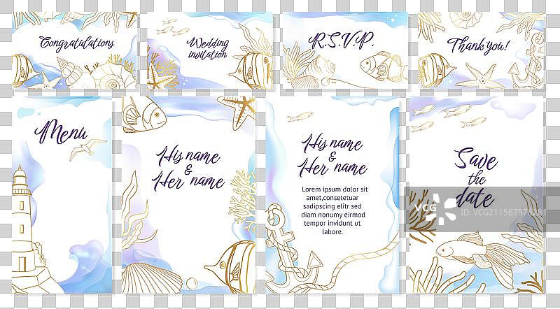海洋婚礼邀请函 水彩海浪图片素材