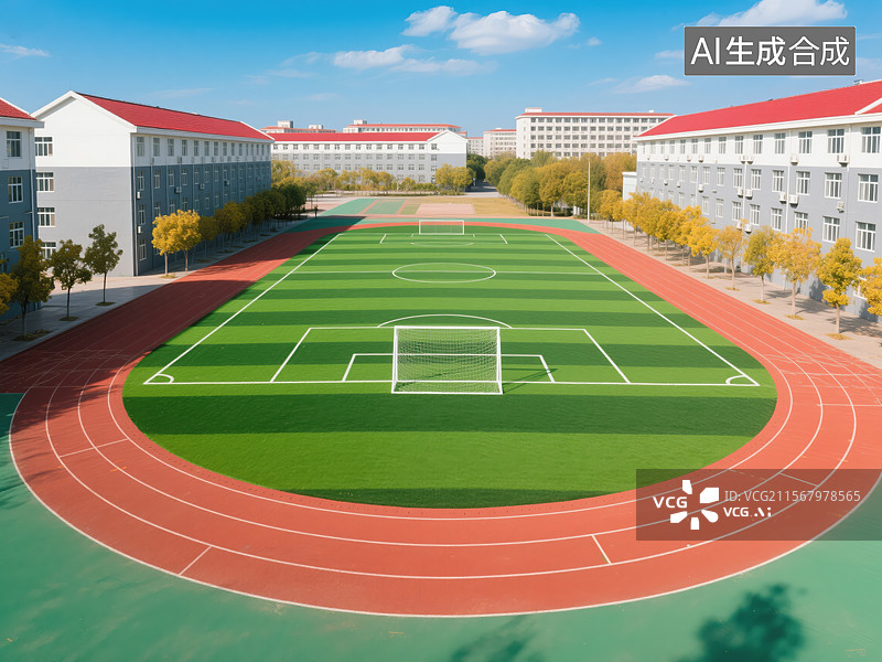【AI数字艺术】校园操场：红绿交织的青春舞台图片素材