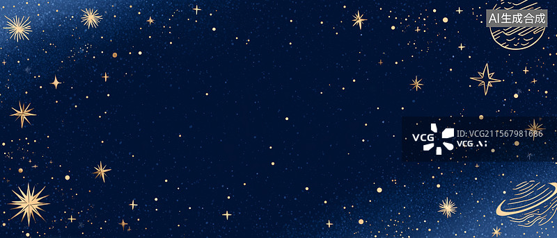 【AI数字艺术】宽屏蓝底星空边框背景图片素材