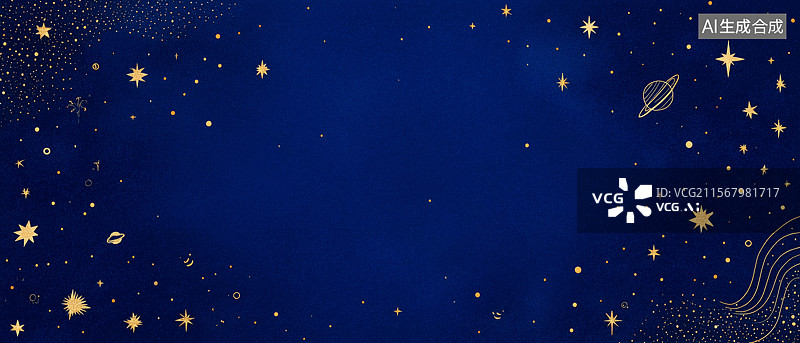 【AI数字艺术】宽屏蓝底星空边框背景图片素材