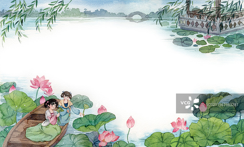 采莲曲插画图片素材