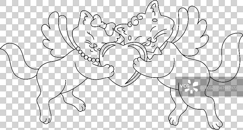 孩子们的卡通涂色书页：相爱的猫咪图片素材