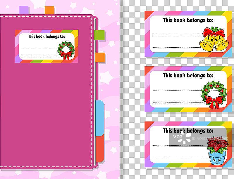 儿童书籍标签贴纸，矩形形状图片素材