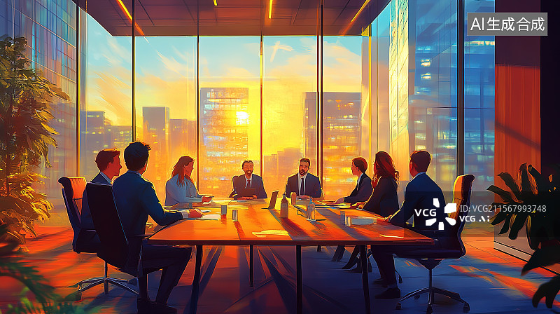【AI数字艺术】公司的会议室里员工们在开会图片素材