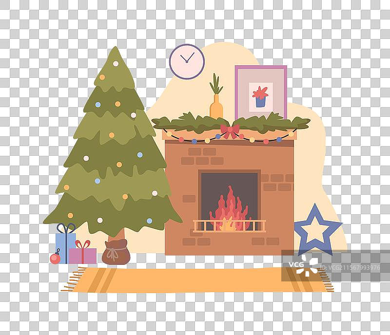 圣诞树旁边摆放着用节日包装盒装好的礼物图片素材