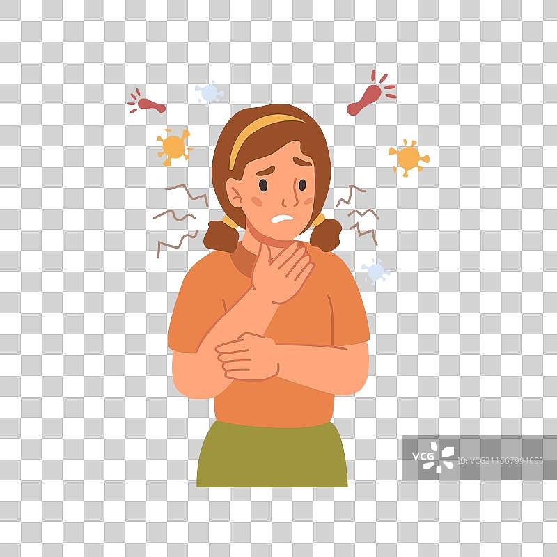 女孩感冒喉咙痛咳嗽图片素材