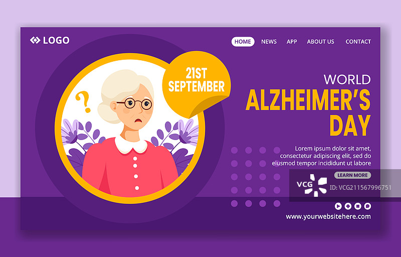 阿尔茨海默病日社交媒体着陆页卡通图像图片素材