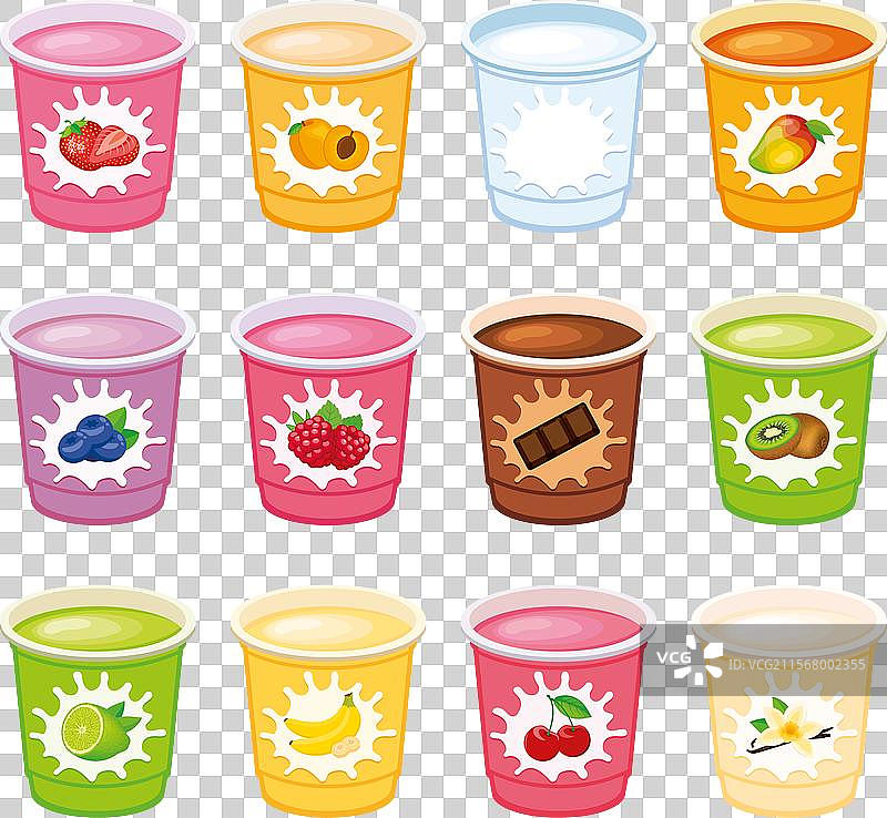一组不同类型的塑料杯酸奶图片素材