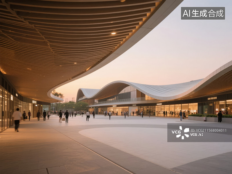 【AI数字艺术】现代建筑的开放式广场图片素材