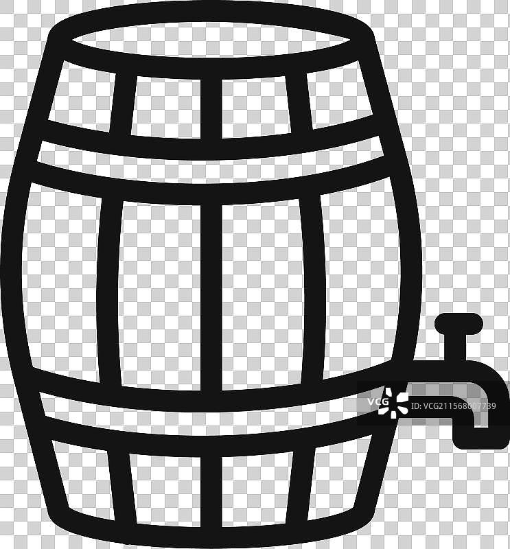 黑色线条艺术风格的啤酒桶图标图片素材
