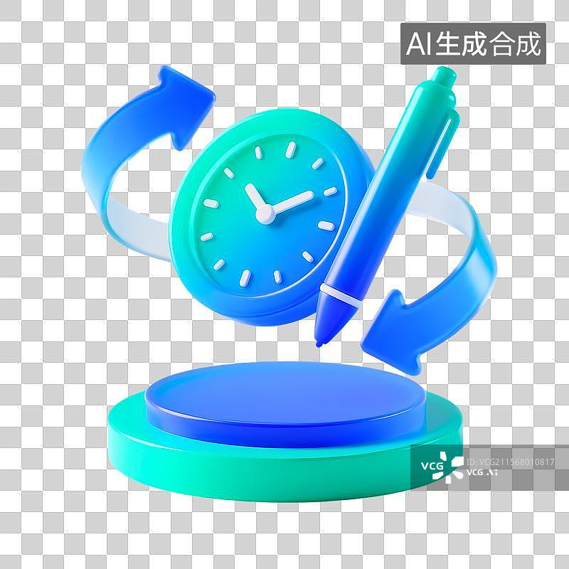 【AI数字艺术】3D蓝绿渐变时间记录循环图标图片素材