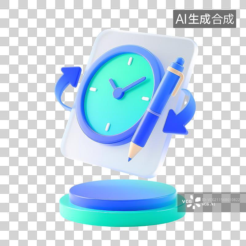 【AI数字艺术】3D蓝绿渐变时间记录循环图标图片素材