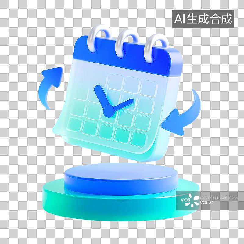 【AI数字艺术】3D蓝绿渐变时间记录循环图标图片素材