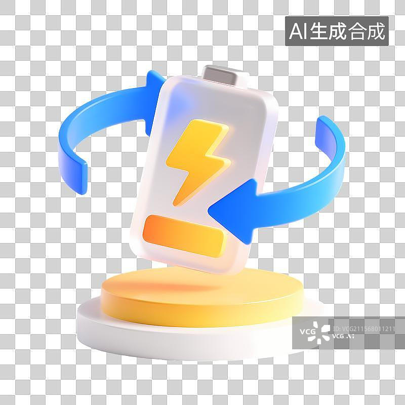【AI数字艺术】3D黄蓝渐变电池快充图标图片素材