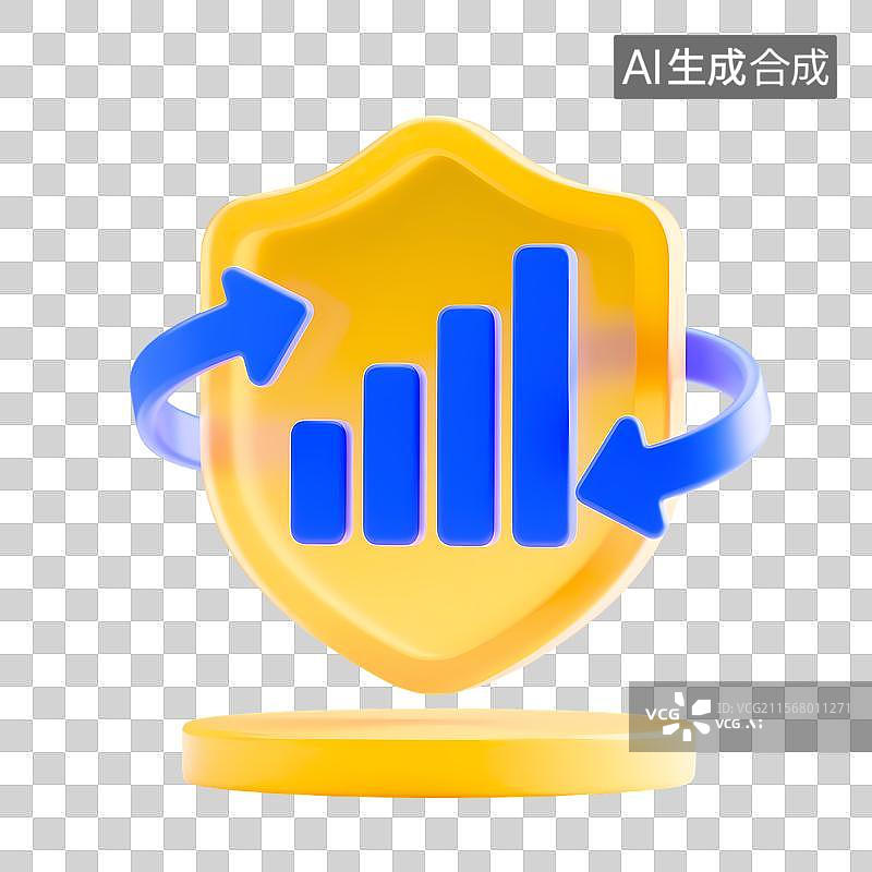 【AI数字艺术】3D黄蓝渐变数据安全增长图标图片素材