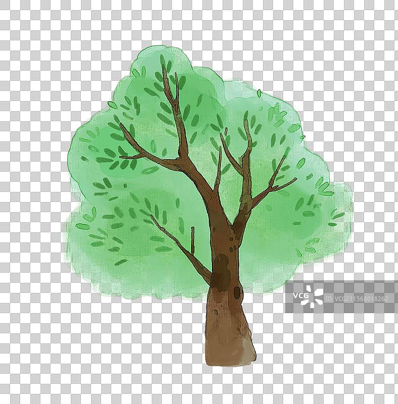 一棵绿色的树水彩儿童插画图片素材