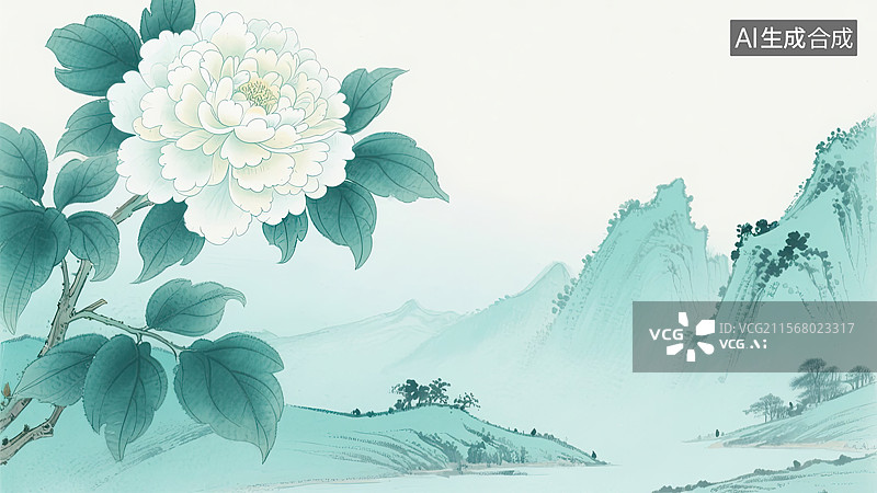 【AI数字艺术】重瓣木香花，国风，插画，背景，中国画图片素材