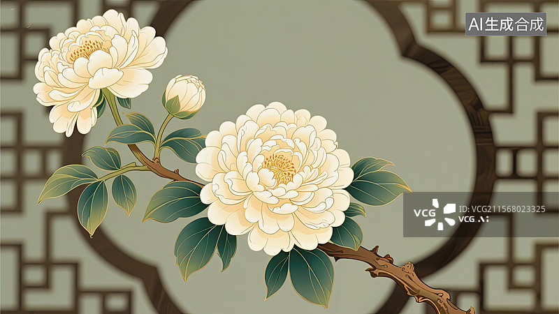 【AI数字艺术】重瓣木香花，国风，插画，背景，中国画图片素材