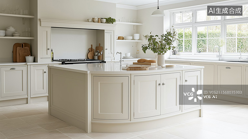 【AI数字艺术】奶油风现代厨房图片素材