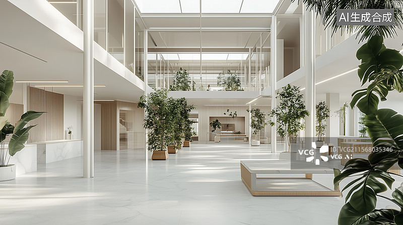 【AI数字艺术】极简企业中庭设计图片素材