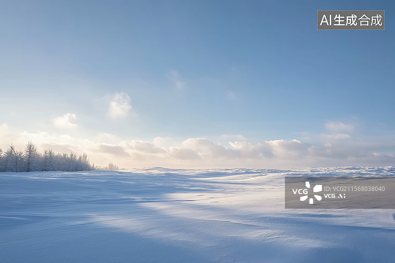 【AI数字艺术】雪地上的树木与蓝天图片素材