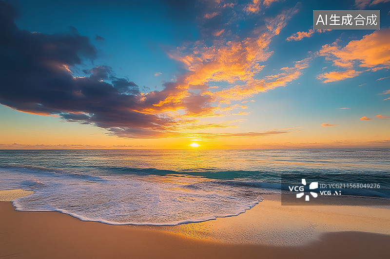 【AI数字艺术】日出海滩美景图片素材