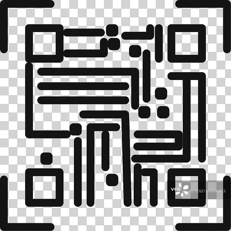 黑色线条艺术风格的二维码扫描图标图片素材