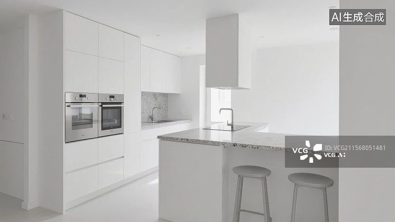 【AI数字艺术】现代白色厨房内饰图片素材