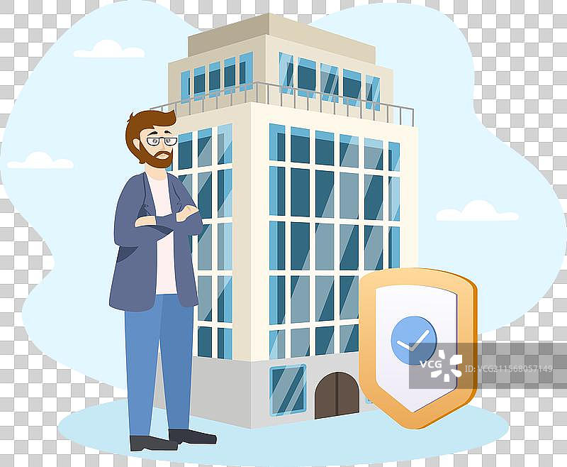 商人正在为他的办公大楼投保图片素材