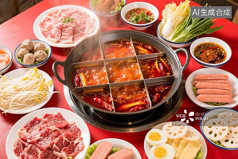 【AI数字艺术】重庆九宫格火锅沸腾图片素材