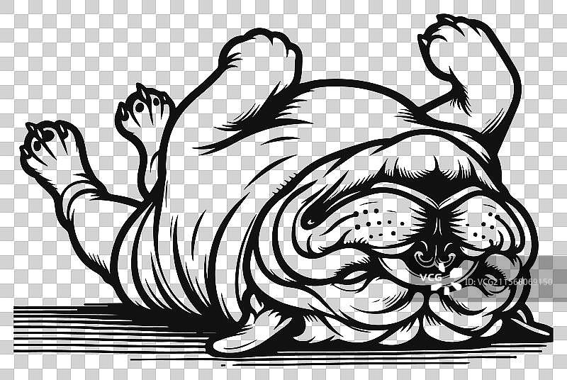 可爱的法斗线条艺术墨水风格动物图片素材