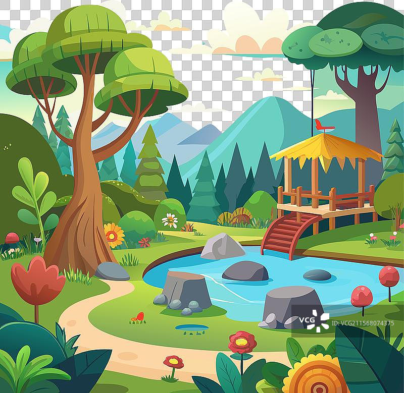 自然公园和森林的卡通场景图片素材