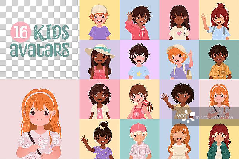 16个儿童头像卡通小孩合集图片素材