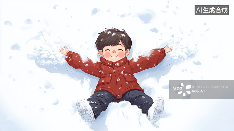 【AI数字艺术】男孩在雪地里做雪天使图片素材