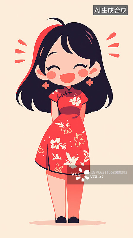 【AI数字艺术】穿着红色旗袍的卡通女孩图片素材