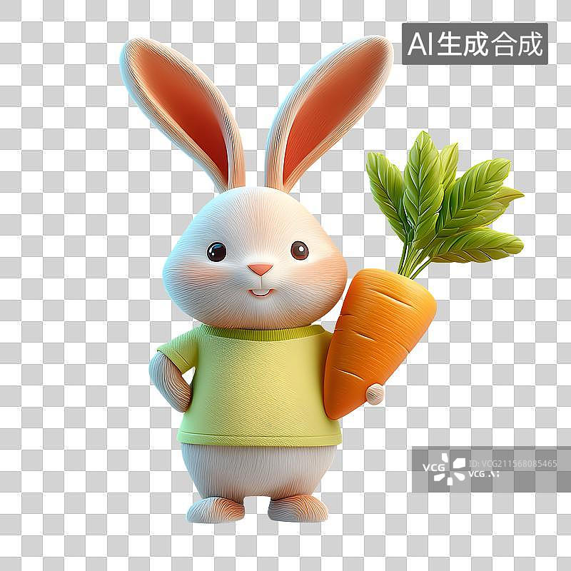 【AI数字艺术】萌兔抱萝卜图片素材