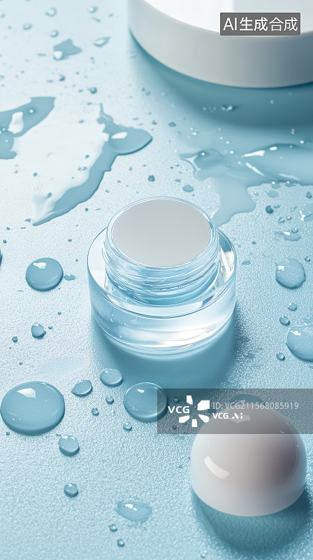 【AI数字艺术】蓝调护肤精华液透明质感背景图片素材