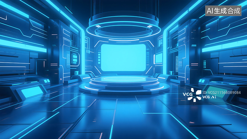 【AI数字艺术】未来科技感控制中心图片素材