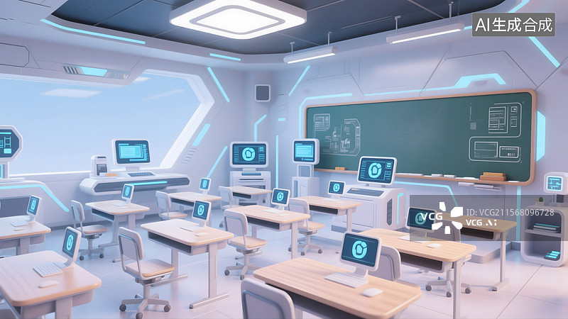 【AI数字艺术】未来教室的学习空间图片素材
