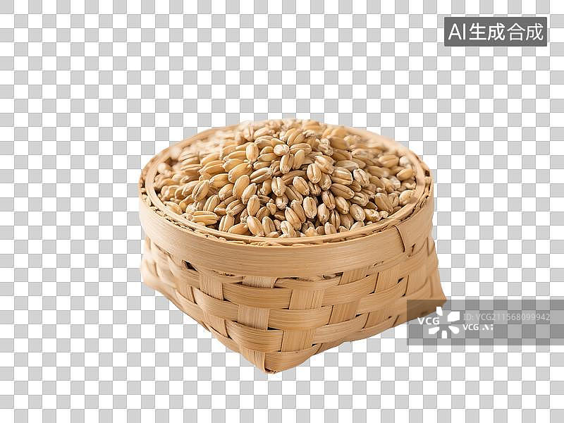【AI数字艺术】粮食特写，一箩筐谷物，谷子，燕麦，糙米，粗粮，免抠元素图片素材