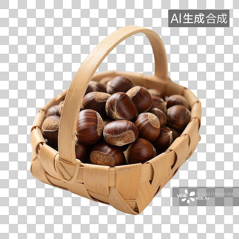 【AI数字艺术】板栗，栗子特写，一箩筐板栗，粗粮，免抠元素图片素材