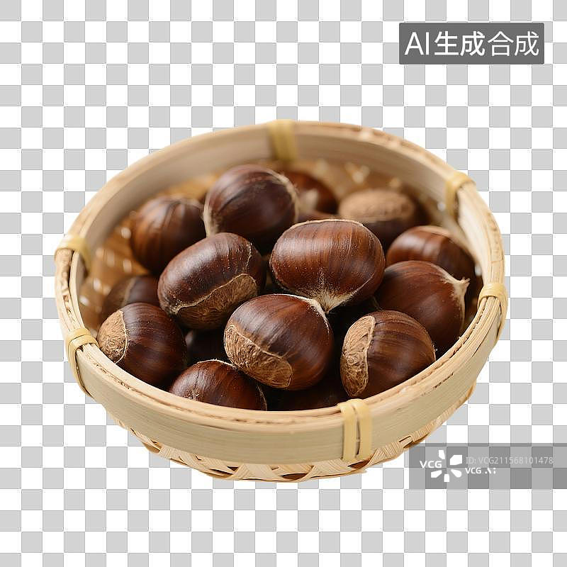 【AI数字艺术】板栗，栗子特写，一箩筐板栗，粗粮，免抠元素图片素材