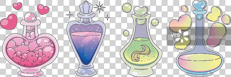 魔法药水瓶套装，背景独立展示图片素材