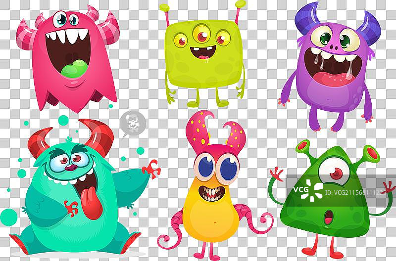 有趣的卡通怪兽，面孔各异图片素材