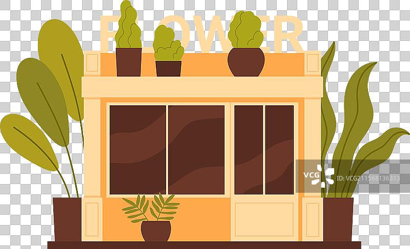 黄色外立面的花店，带有店面和门口图片素材