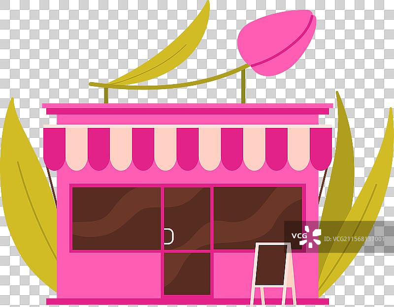 花店，粉色郁金香和遮阳棚黑板图片素材