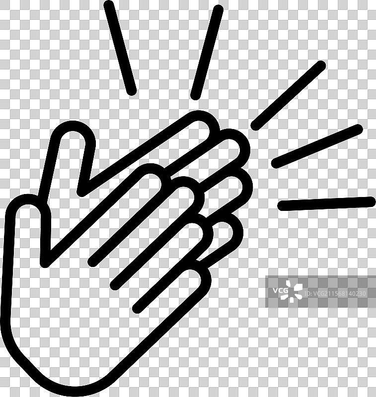 黑色和白色的线性标志图标，表现为拍手的手形图片素材